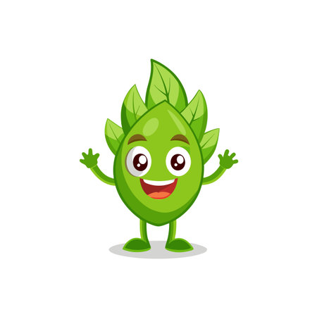 Delightful Curry Leaf Cartoon Character Designのイラスト素材