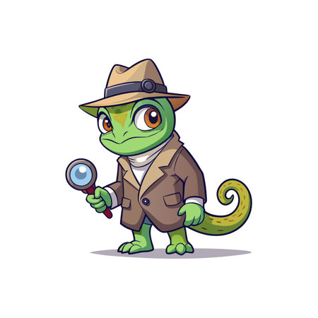 Cute Detective Chameleon Cartoon Characterのイラスト素材