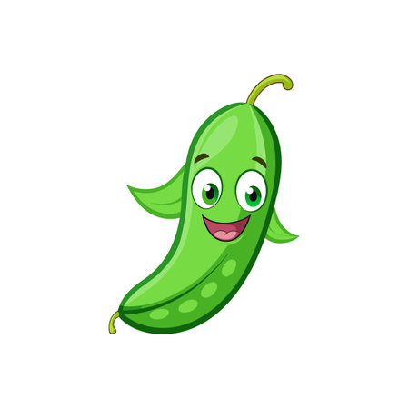 Cute Chipper Sweet Pea Pod Cartoon Characterのイラスト素材