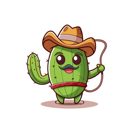 Adorable Cowboy Cactus Cartoon Characterのイラスト素材