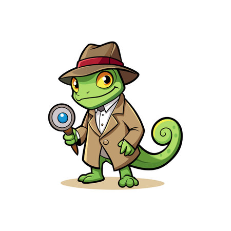 Adorable Detective Chameleon Cartoon Characterのイラスト素材