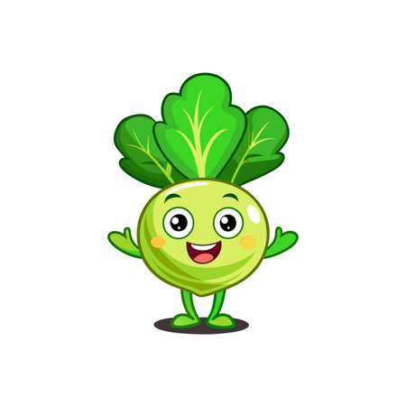 Adorable Chipper Turnip Green Cartoon Characterのイラスト素材
