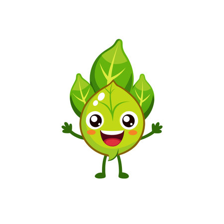 Adorable Delightful Curry Leaf Cartoon Characterのイラスト素材