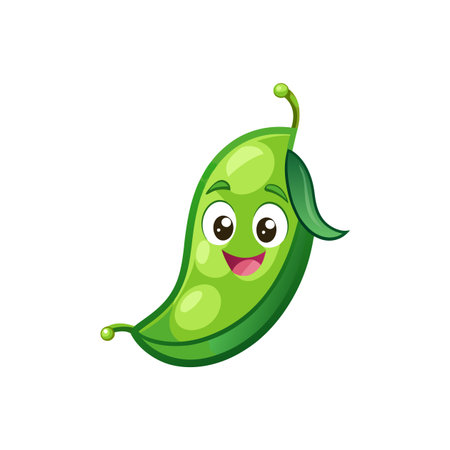 Adorable Chipper Sweet Pea Pod Cartoon Characterのイラスト素材