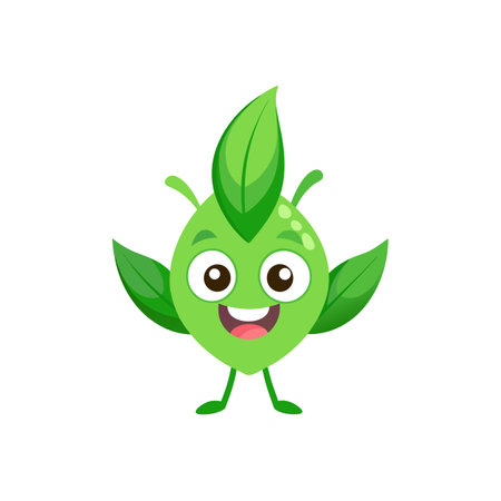 Excited Tarragon Leaf Cartoon Character Designのイラスト素材