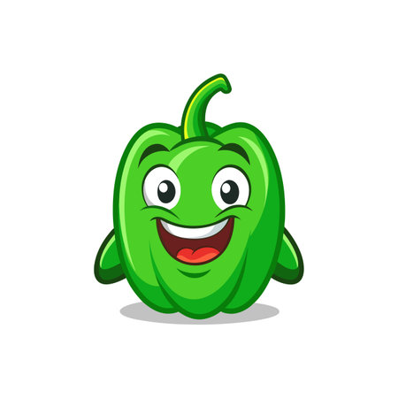 Happy Green Bell Pepper Cartoon Character Designのイラスト素材