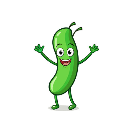 Giggly Green Beans Cartoon Character Designのイラスト素材