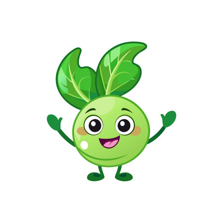 Cute Happy Kohlrabi Cartoon Characterのイラスト素材
