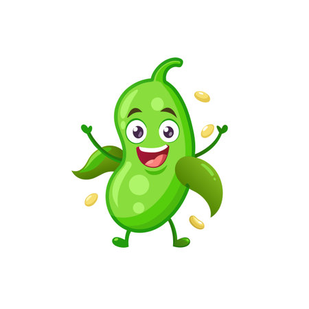 Joyful Soybean Pod Character with Cute Designのイラスト素材