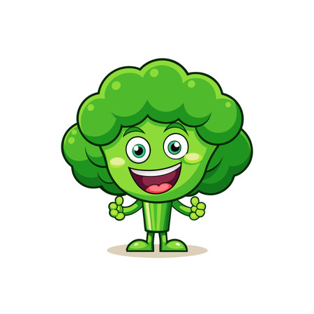 Playful Happy Broccoli Cartoon Characterのイラスト素材