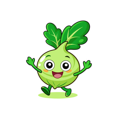 Playful Happy Kohlrabi Cartoon Characterのイラスト素材
