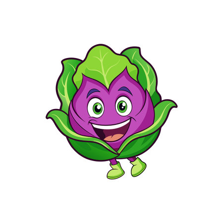 Cute Exciting Radicchio Leaf Cartoon Characterのイラスト素材