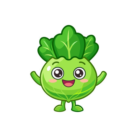 Cute Giggly Kohlrabi Leaf Cartoon Characterのイラスト素材
