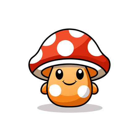 Happy Mushroom Character in Cartoon Styleのイラスト素材