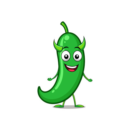 Delightful Cartoon Green Chile Character Designのイラスト素材