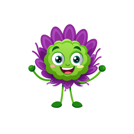 Cheerful Chive Flower Character with Spirited Designのイラスト素材