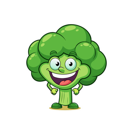 Adorable Happy Broccoli Cartoon Characterのイラスト素材