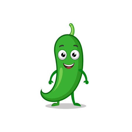 Joyful Cartoon Green Chile Character with Smileのイラスト素材