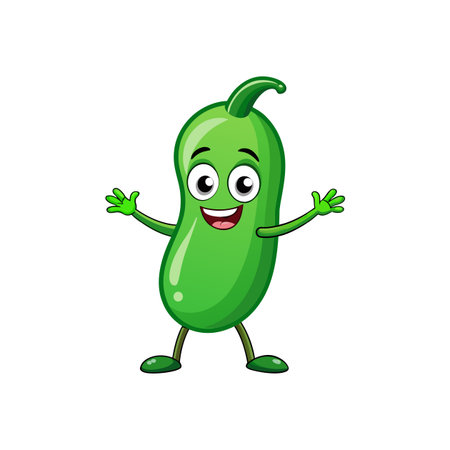 Happy Green Bean Character in Cartoon Styleのイラスト素材