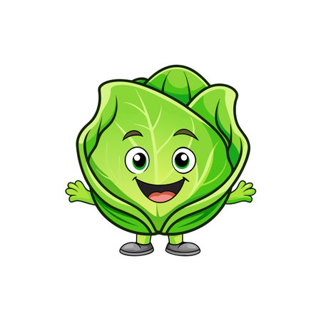 Happy Napa Cabbage Character with Cheerful Expressionのイラスト素材