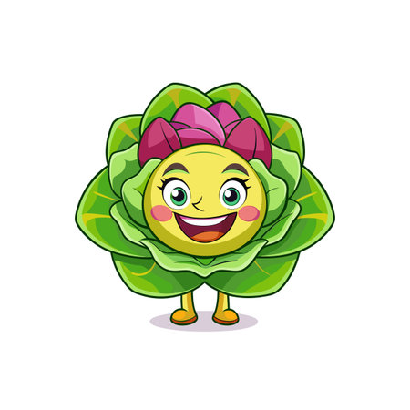 Delightful Cartoon Cabbage Flower Character Designのイラスト素材