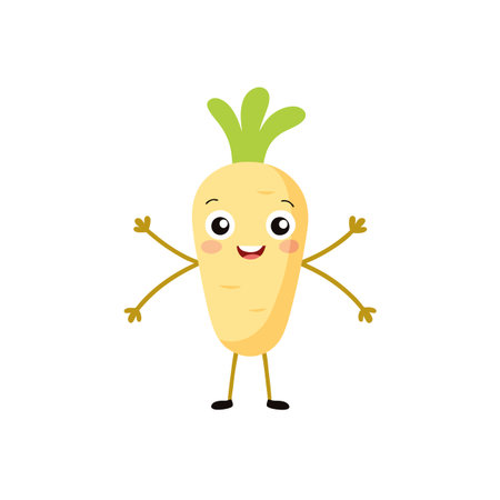Cheerful Parsnip Character with Unique Featuresのイラスト素材