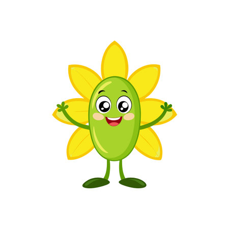 Joyful Cucumber Flower Character with Fun Expressionのイラスト素材