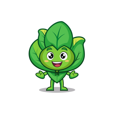 Happy Spinach Character in Cartoon Styleのイラスト素材