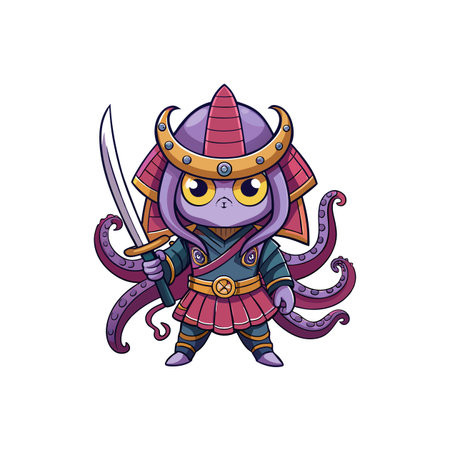 Delightful Cartoon Samurai Octopus Character Designのイラスト素材
