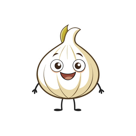 Happy Garlic Clove Character in Cartoon Styleのイラスト素材