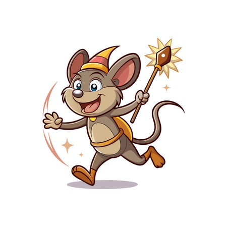 Cartoon mouse with magic wand isolated on white background. Vector illustration.のイラスト素材