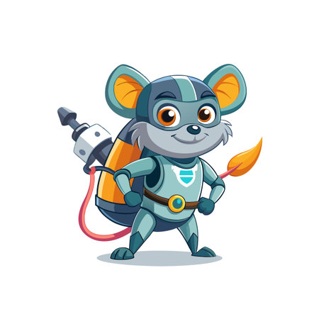 Cute cartoon mouse in a gas mask holding a drill vector illustrationのイラスト素材