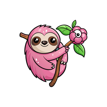 Cute Rose Pink Sloth Cartoon Designのイラスト素材