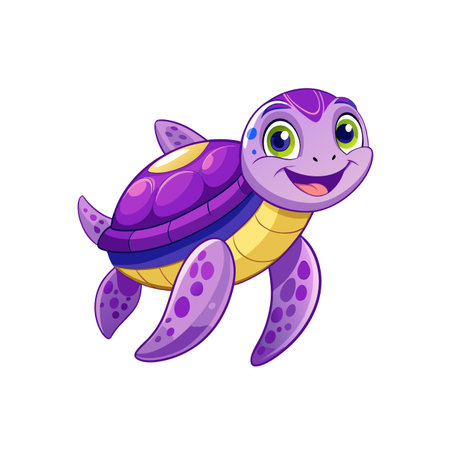 Charming Cartoon Bright Purple Sea Turtleのイラスト素材
