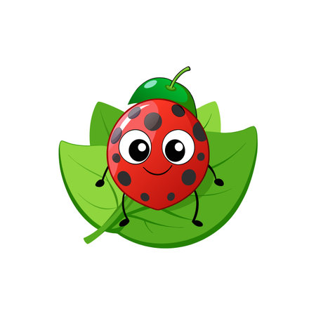 Playful Strawberry Red Ladybug Cartoon Illustrationのイラスト素材