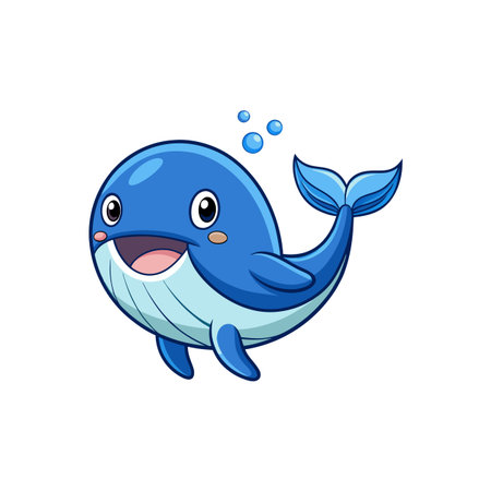 Joyful Cartoon Deep Sea Blue Whaleのイラスト素材