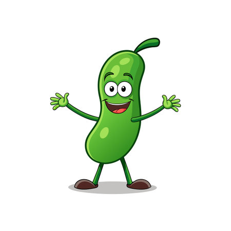 Adorable Giggly Green Beans Cartoon Characterのイラスト素材