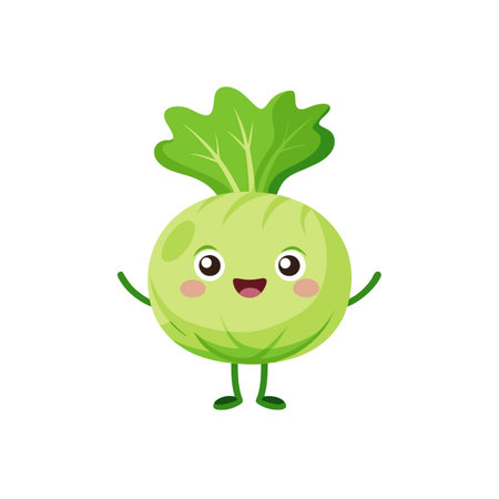 Adorable Kohlrabi Cartoon Characterのイラスト素材