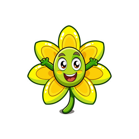 Joyful Cucumber Blossom Character with Playful Designのイラスト素材