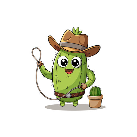 Cute Cowboy Cactus Cartoon Characterのイラスト素材