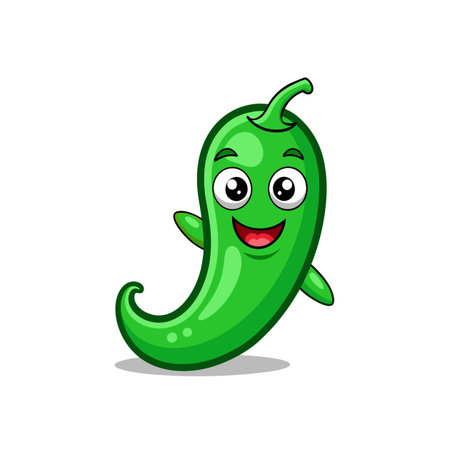 Cheerful Green Chile Character with Happy Smileのイラスト素材
