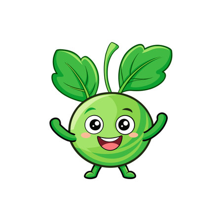 Cute kohlrabi cartoon character on white background. Vector illustration.のイラスト素材