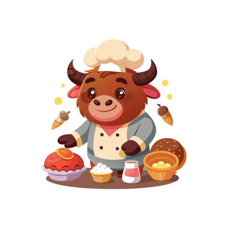 Benny the Baking Bison Lovable Character Designのイラスト素材