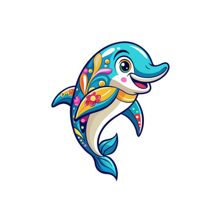 Vibrant Doodle Dolphin Character Illustrationのイラスト素材