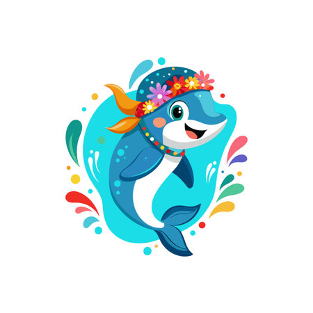 Playful Debbie the Doodle Dolphin Character Designのイラスト素材