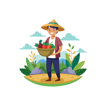 Dynamic Floating Island Farmer Characterのイラスト素材