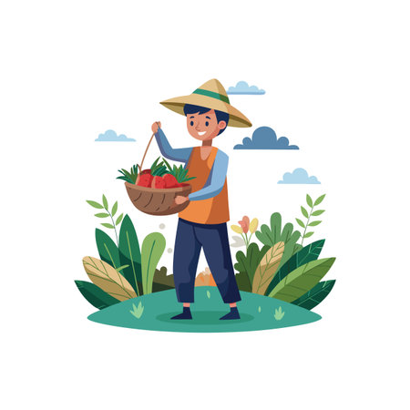 Playful Floating Island Farmer Character Designのイラスト素材