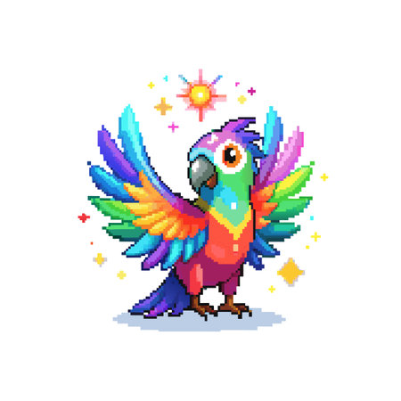 Pixel the Prismatic Parrot Colorful Character Designのイラスト素材