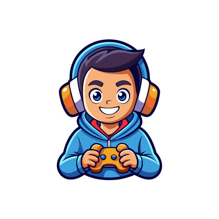 Illustrate Cheerful Tech Savvy Gamer Characterのイラスト素材