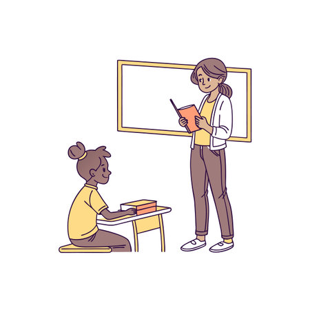 Teacher and student in classroom graphic illustration style imageのイラスト素材